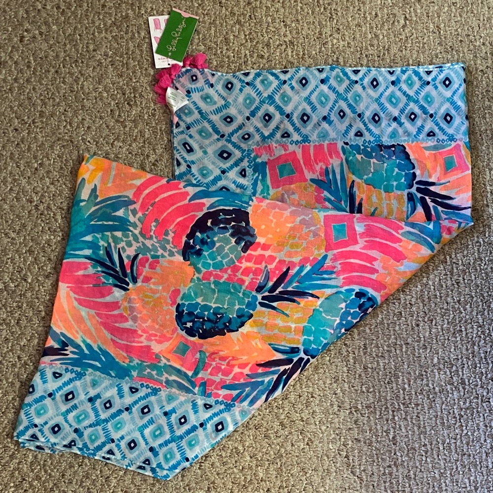 Lilly Pulitzer Pink and Blue Geometric Scarf